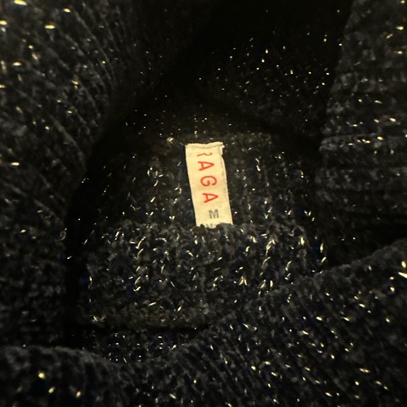 Raga Navy Turtleneck Women’s Sweater with gold threading accents, scalloped edge - Picture 5 of 5